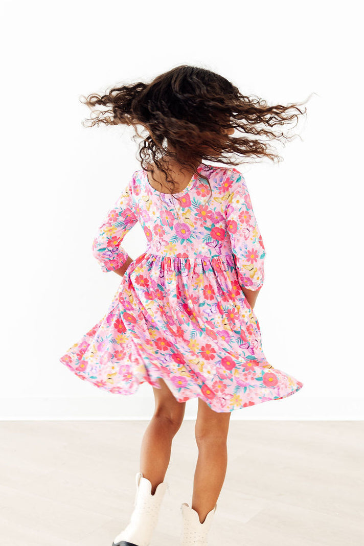 Fluttering Garden 3/4 Sleeve Pocket Twirl Dress-Mila & Rose ®