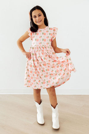 Georgia Peach Flutter Sleeve Twirl Dress-Mila & Rose ®