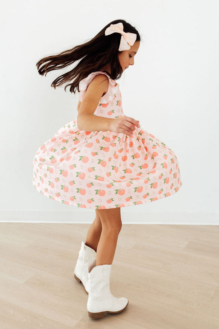 Georgia Peach Flutter Sleeve Twirl Dress-Mila & Rose ®