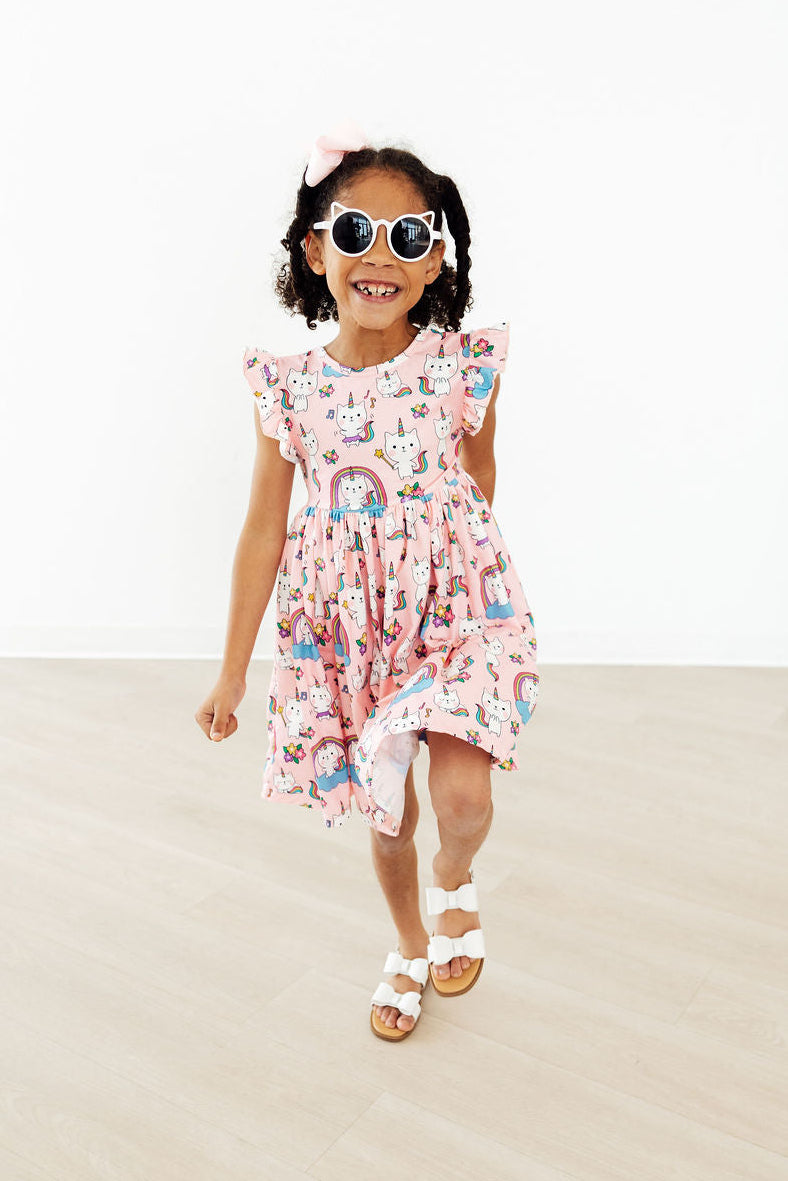 Rainbow Purr-fection Flutter Sleeve Twirl Dress-Mila & Rose ®