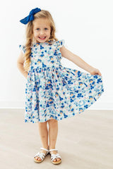 Blueberry Picnic Flutter Sleeve Twirl Dress-Mila & Rose ®