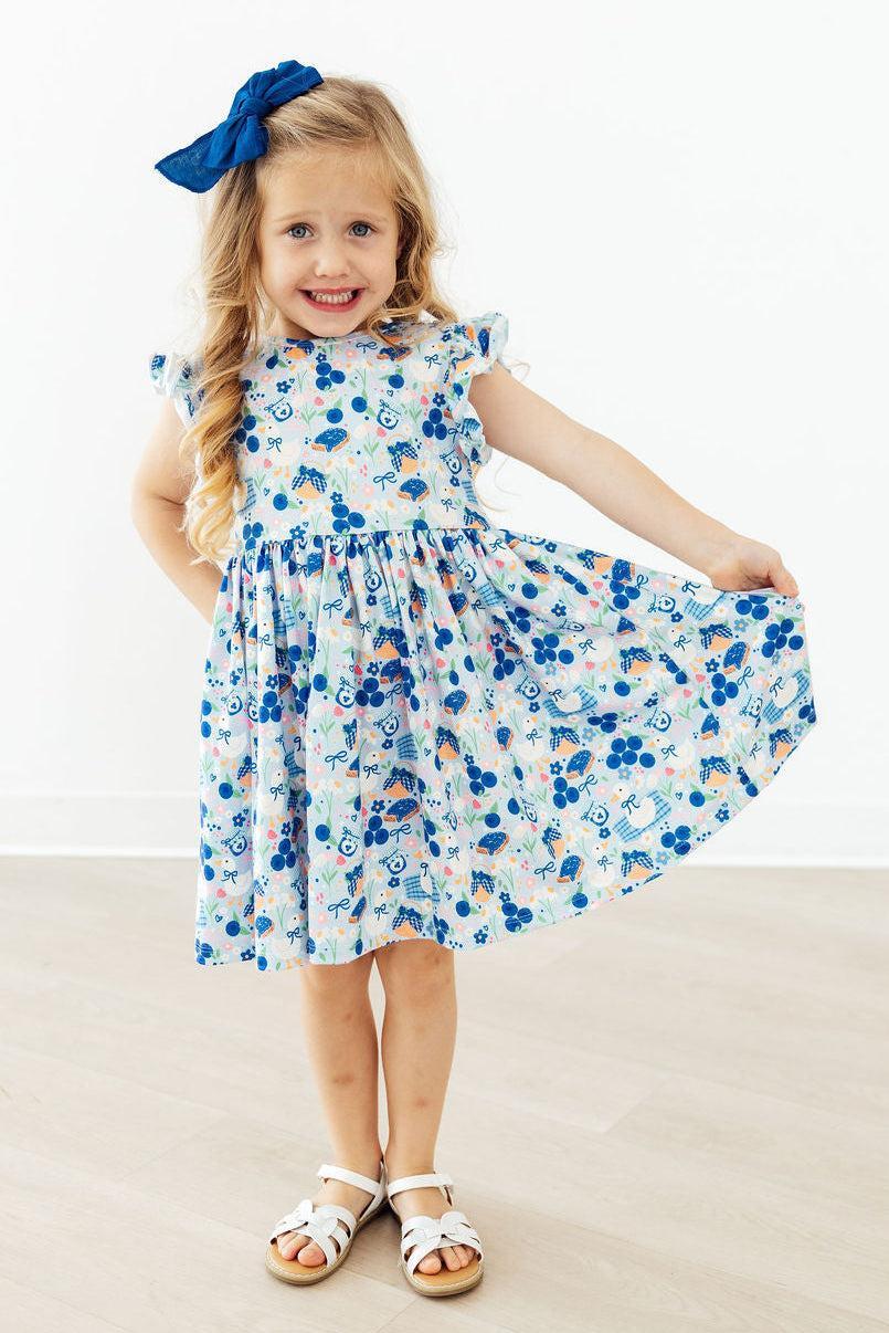 Girls' Blueberry Picnic Flutter Sleeve Twirl Dress Size: 2T Toddler By Mila & Rose Girls' Blueberry Picnic Flutter Sleeve Twirl Dress Size: 2T Toddler By Mila & Rose