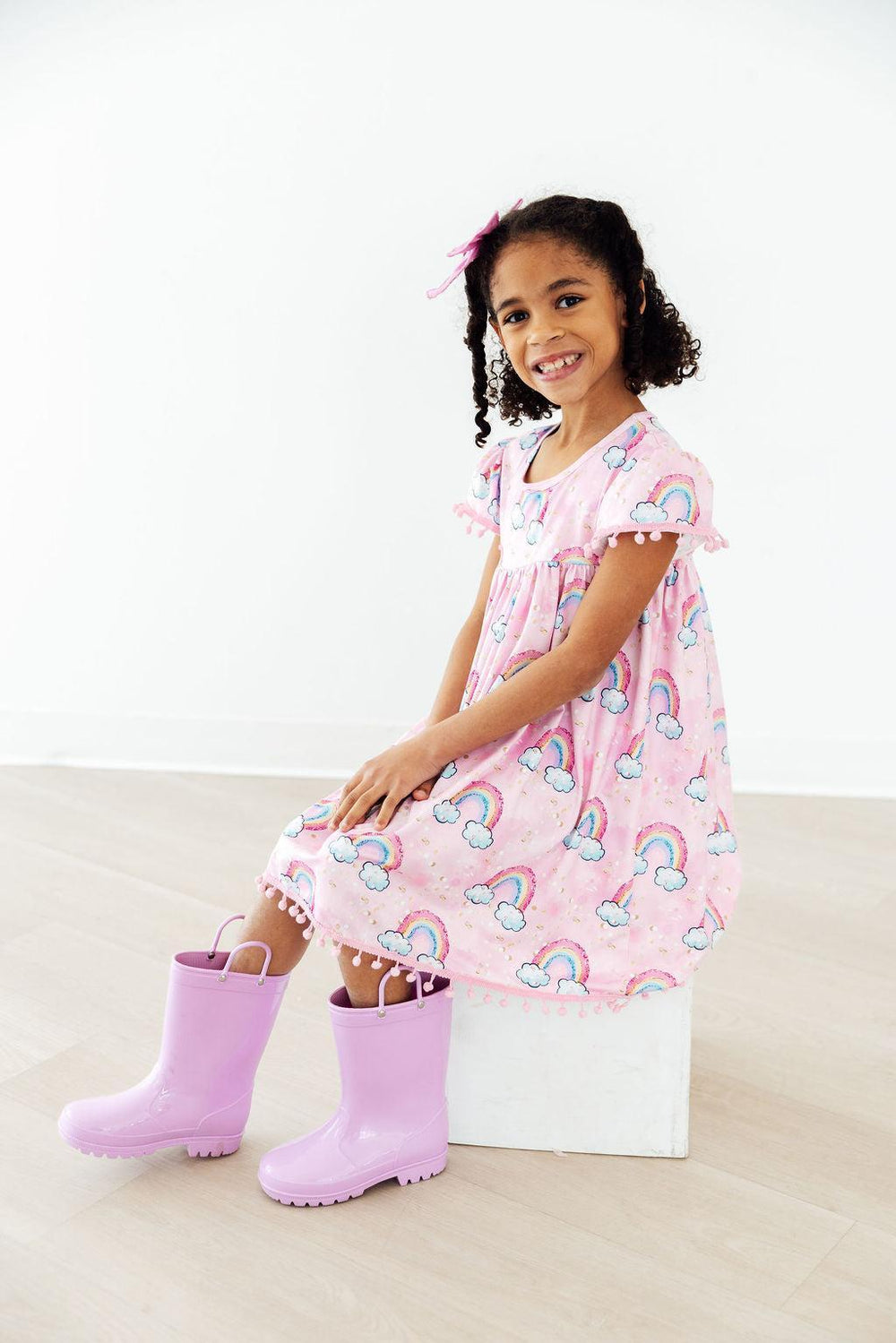 Sparkling Rainbows Pom Pom Dress-Mila & Rose ®