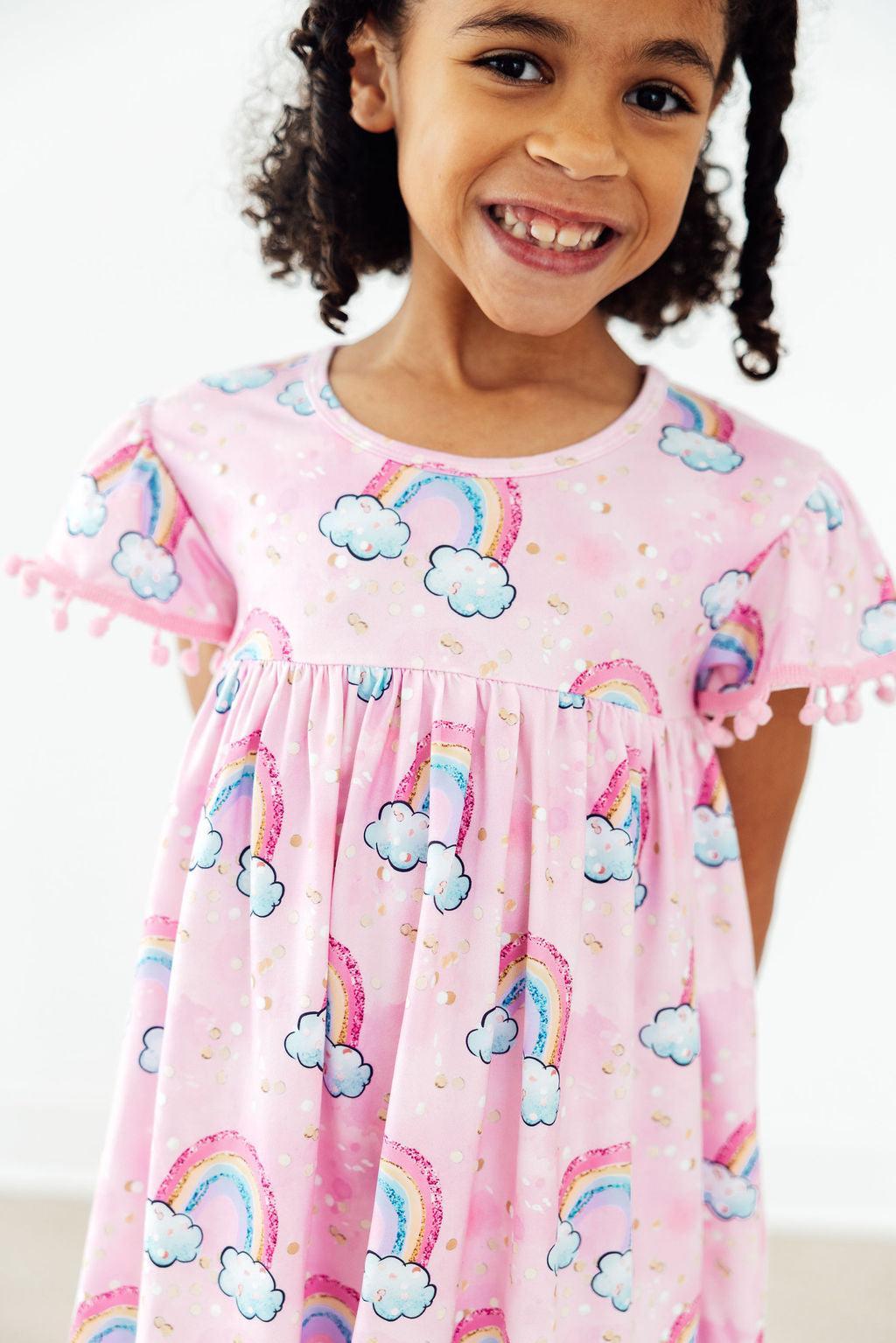 Sparkling Rainbows Pom Pom Dress-Mila & Rose ®