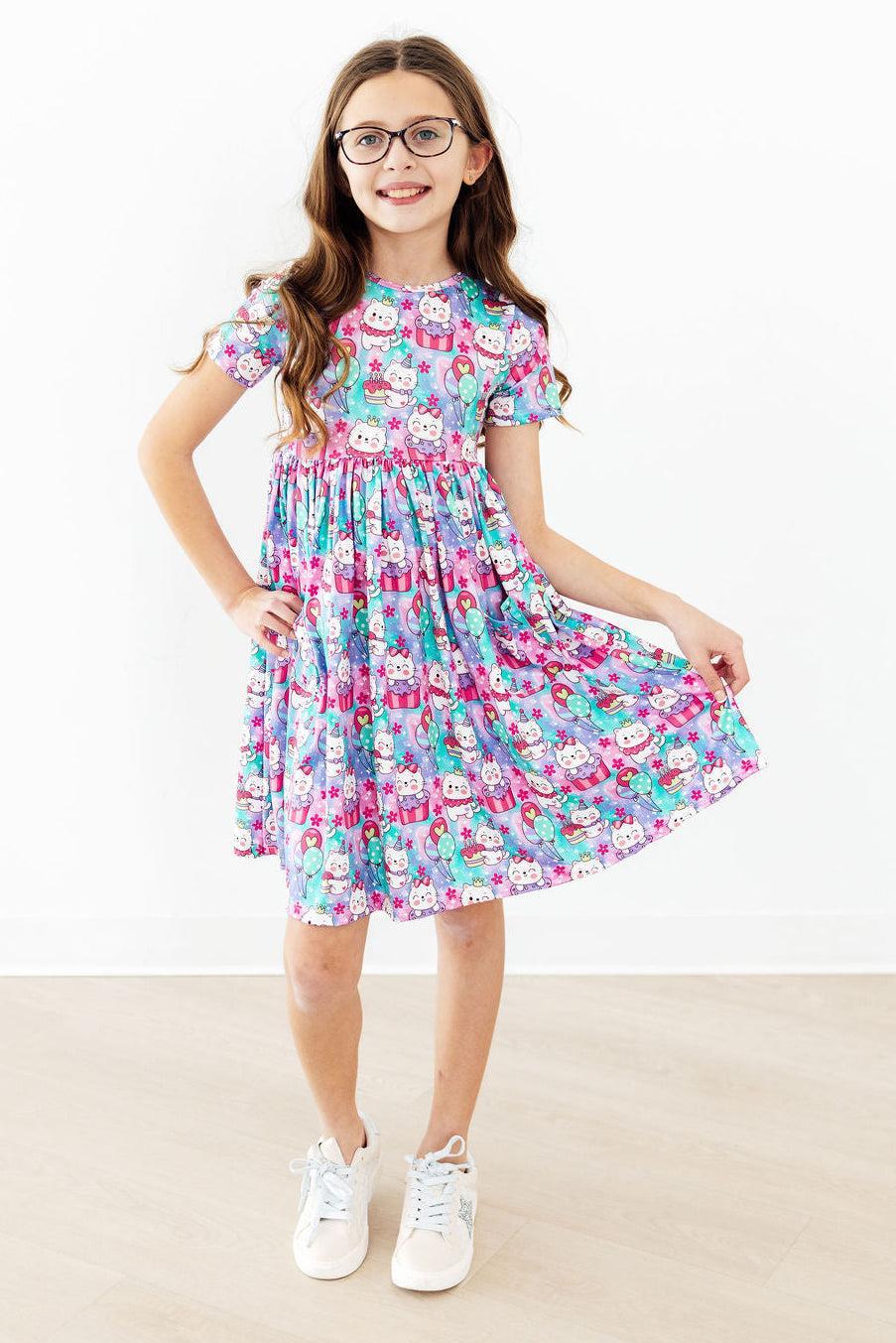 Time to Purr-ty S/S Pocket Twirl Dress-Mila & Rose ®