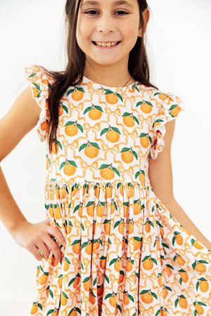 Orange Orchard Flutter Sleeve Twirl Dress-Mila & Rose ®