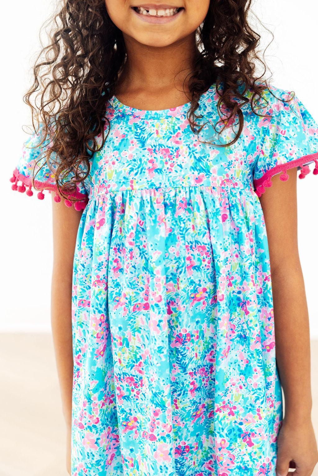 Aqua Garden Pom Pom Dress-Mila & Rose ®