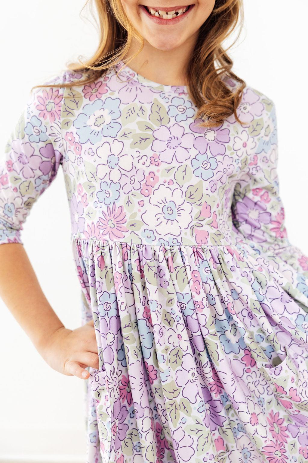 Spring Gardens 3/4 Sleeve Pocket Twirl Dress-Mila & Rose ®