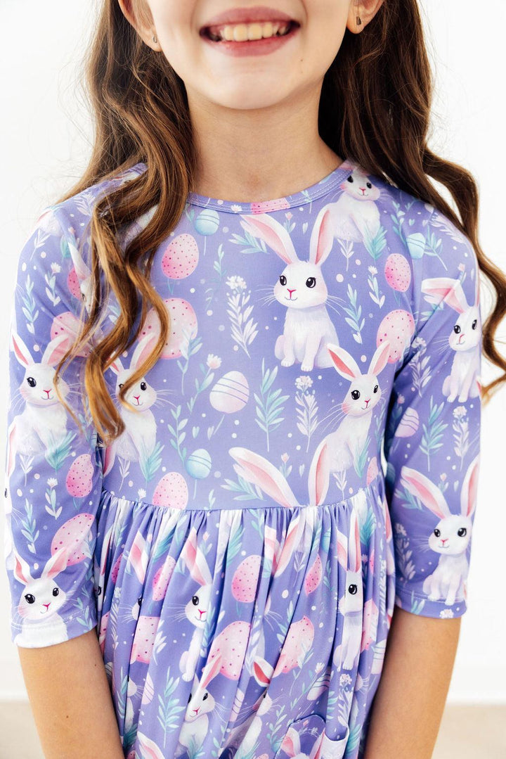 Beautiful Bunnies 3/4 Sleeve Pocket Twirl Dress-Mila & Rose ®