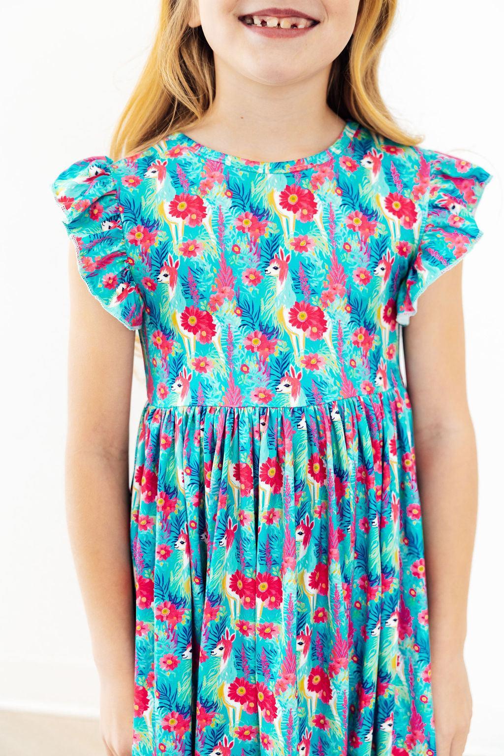 Lovely Llamas Flutter Sleeve Twirl Dress-Mila & Rose ®