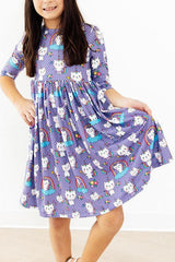 Kitties in the Clouds 3/4 Sleeve Pocket Twirl Dress-Mila & Rose ®