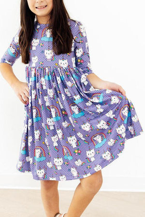 Kitties in the Clouds 3/4 Sleeve Pocket Twirl Dress-Mila & Rose ®