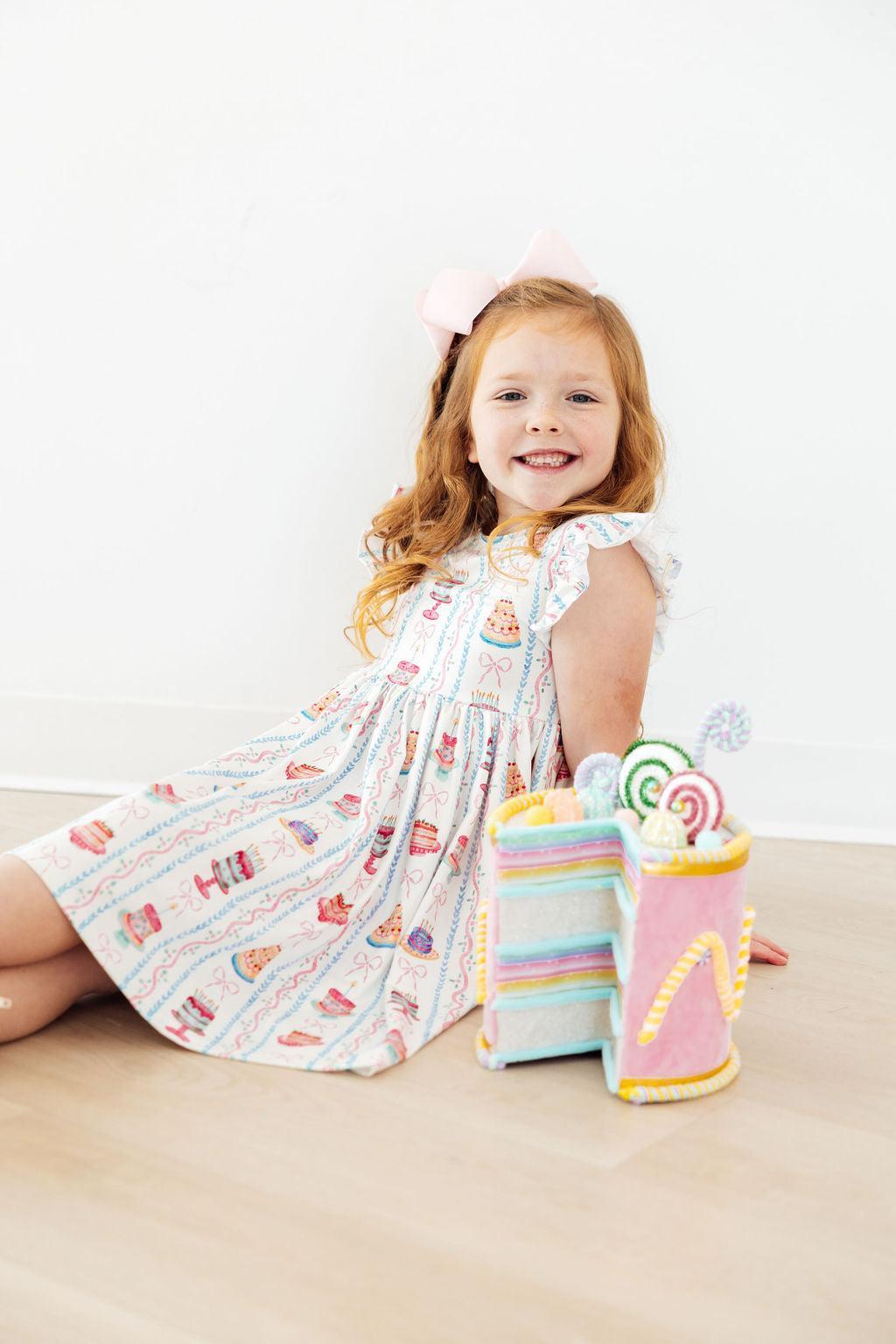 (V) Birthday Cakes Flutter Sleeve Twirl Dress-Mila & Rose ®