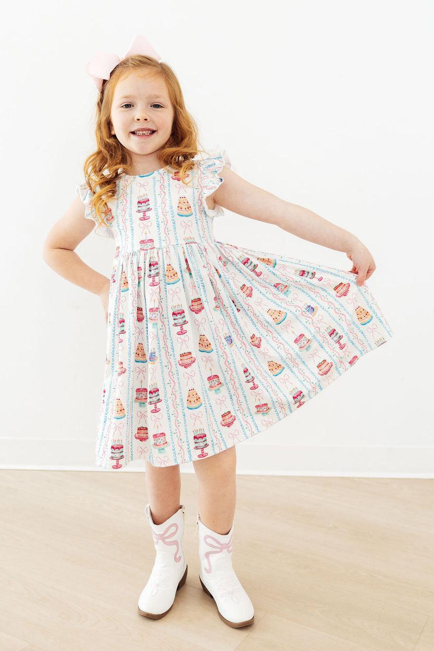 (V) Birthday Cakes Flutter Sleeve Twirl Dress-Mila & Rose ®