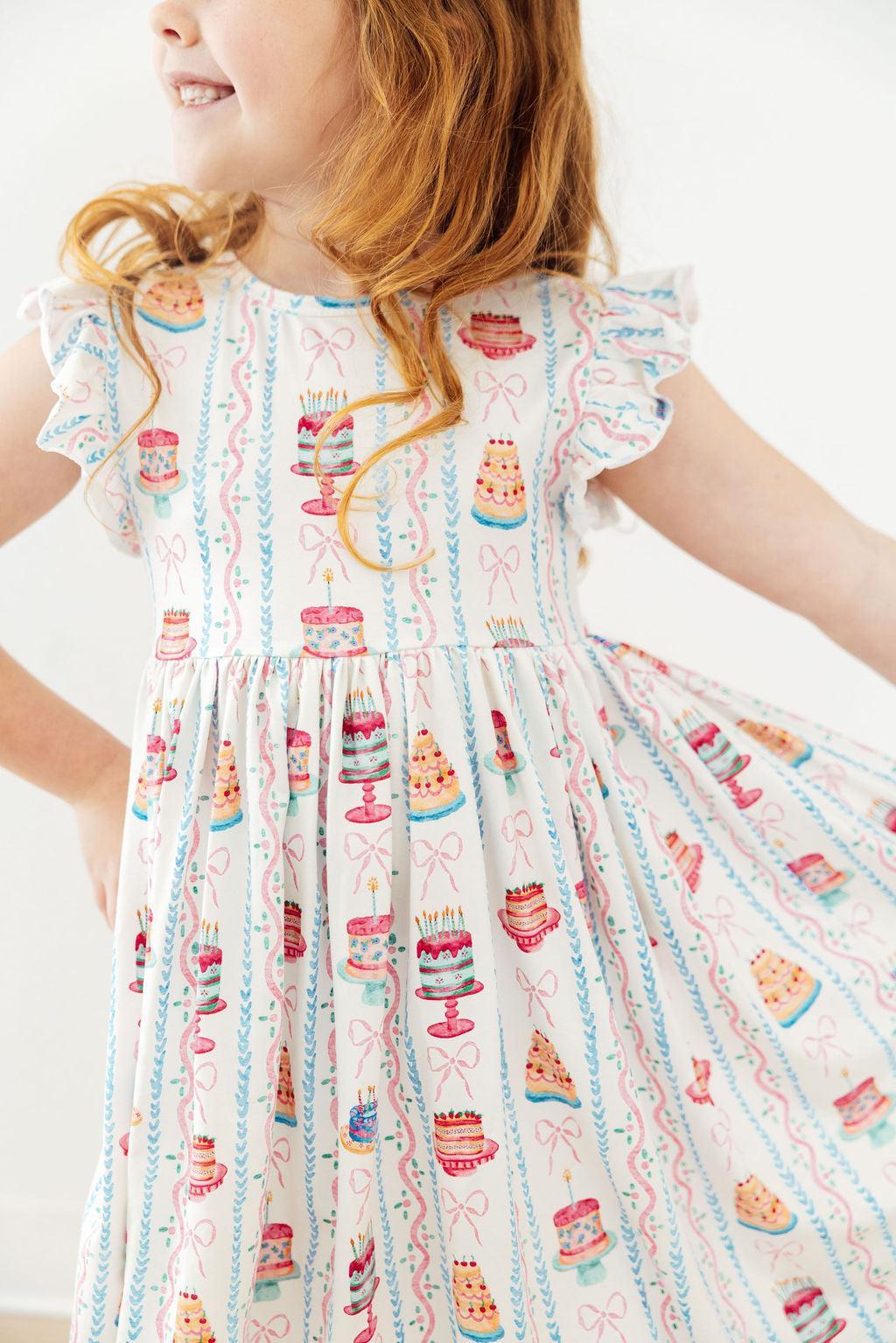 (V) Birthday Cakes Flutter Sleeve Twirl Dress-Mila & Rose ®