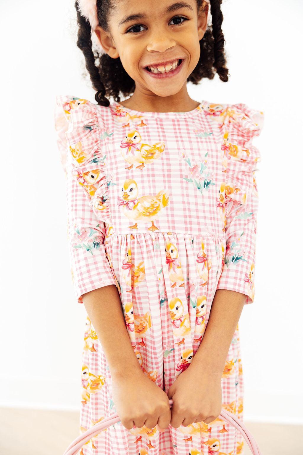 Daisy Ducklings 3/4 Sleeve Ruffle Twirl Dress-Mila & Rose ®