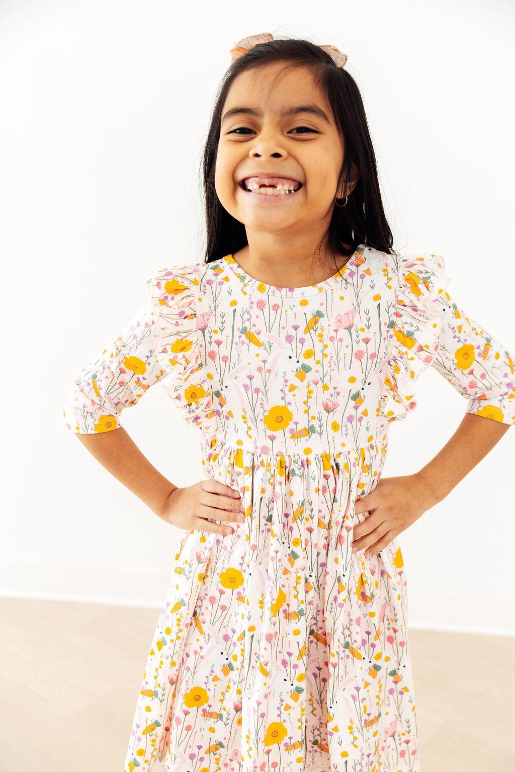 Carrot Cutie 3/4 Sleeve Ruffle Twirl Dress-Mila & Rose ®