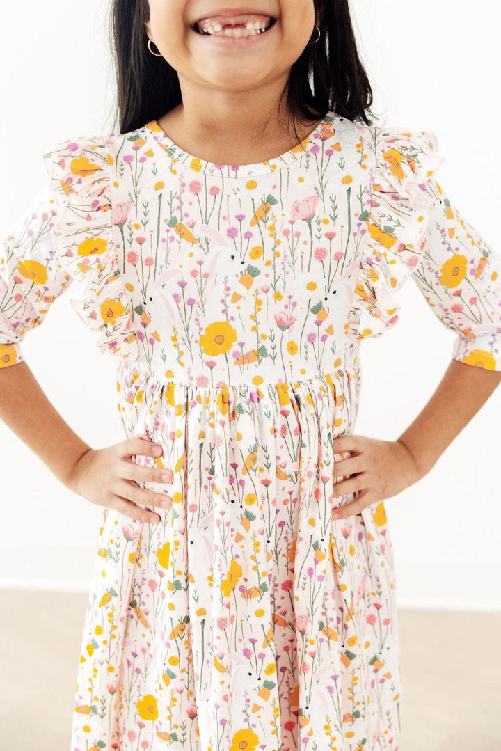 Carrot Cutie 3/4 Sleeve Ruffle Twirl Dress-Mila & Rose ®