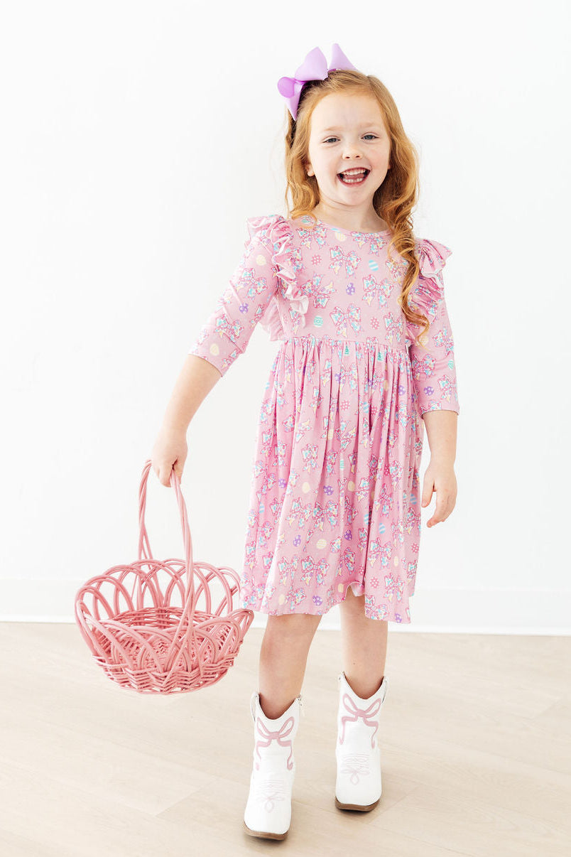 Little Bow Peeps 3/4 Sleeve Ruffle Twirl Dress-Mila & Rose ®
