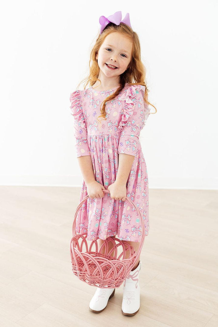 Little Bow Peeps 3/4 Sleeve Ruffle Twirl Dress-Mila & Rose ®