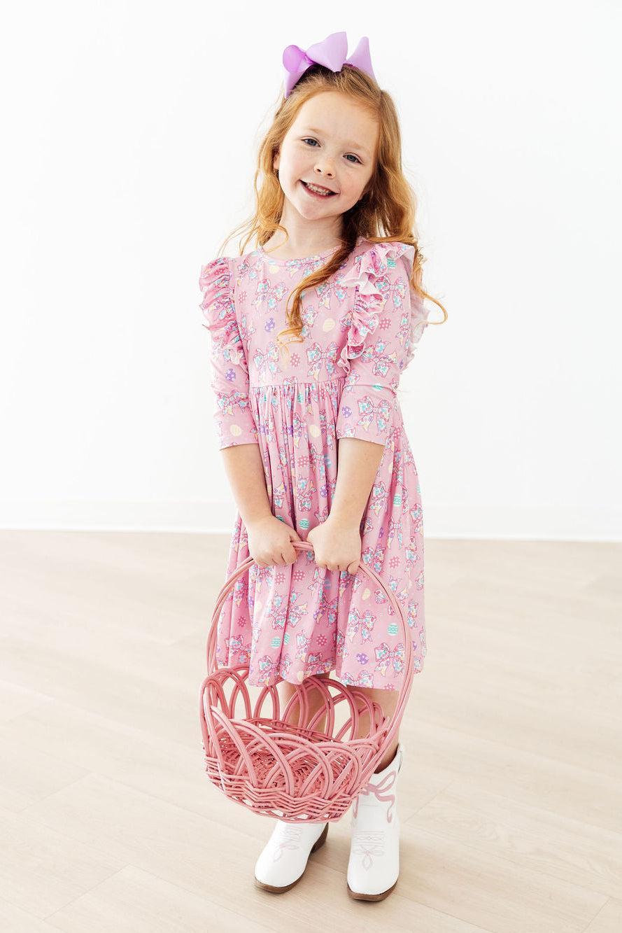 Little Bow Peeps 3/4 Sleeve Ruffle Twirl Dress-Mila & Rose ®