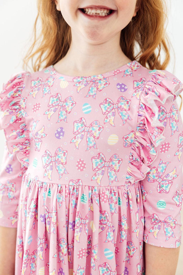 Little Bow Peeps 3/4 Sleeve Ruffle Twirl Dress-Mila & Rose ®