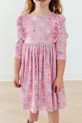 Little Bow Peeps 3/4 Sleeve Ruffle Twirl Dress-Mila & Rose ®