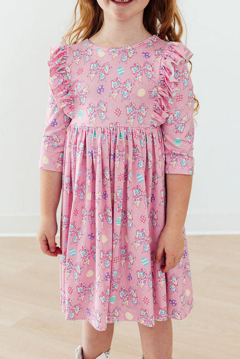 Little Bow Peeps 3/4 Sleeve Ruffle Twirl Dress-Mila & Rose ®