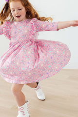 Little Bow Peeps 3/4 Sleeve Ruffle Twirl Dress-Mila & Rose ®