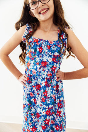 Freedom Flowers Ruffle Cross Back Dress-Mila & Rose ®