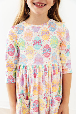 Egg-stra Cute 3/4 Sleeve Pocket Twirl Dress-Mila & Rose ®