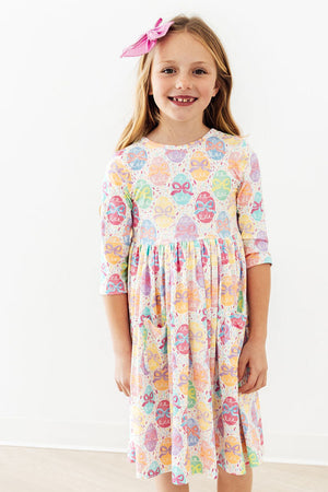 Egg-stra Cute 3/4 Sleeve Pocket Twirl Dress-Mila & Rose ®