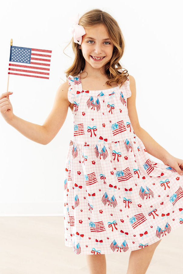 Fancy Flags Ruffle Cross Back Dress-Mila & Rose ®
