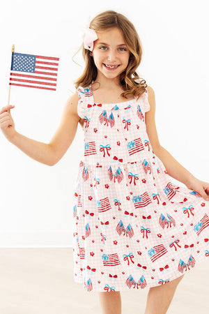 (V) Fancy Flags Ruffle Cross Back Dress-Mila & Rose ®