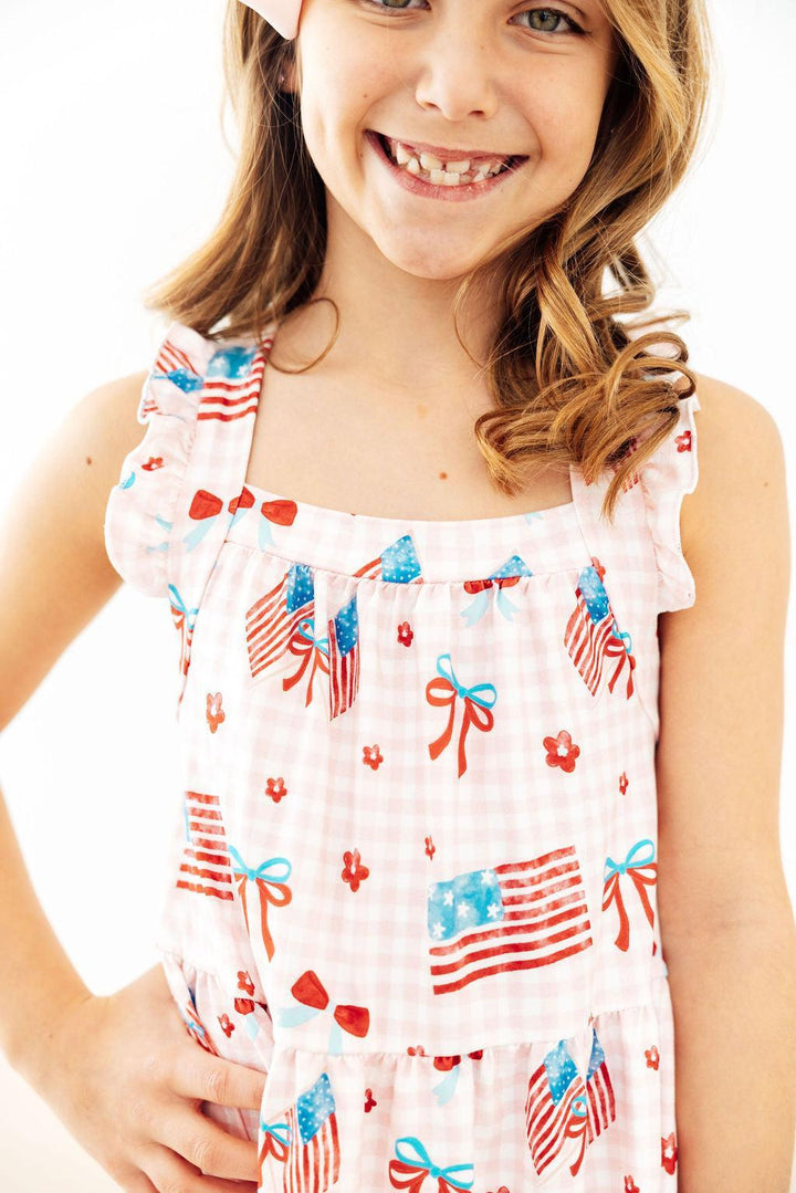 (V) Fancy Flags Ruffle Cross Back Dress-Mila & Rose ®