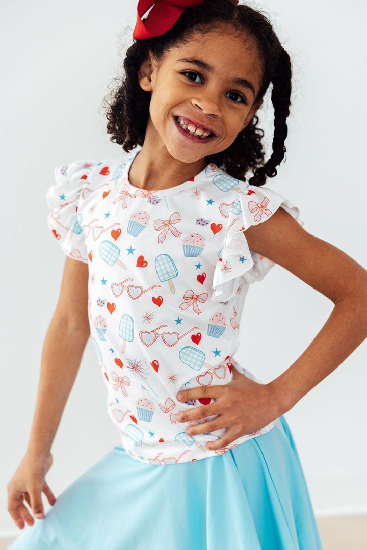 Red, White, & Sweet S/S Ruffle Tee-Mila & Rose ®