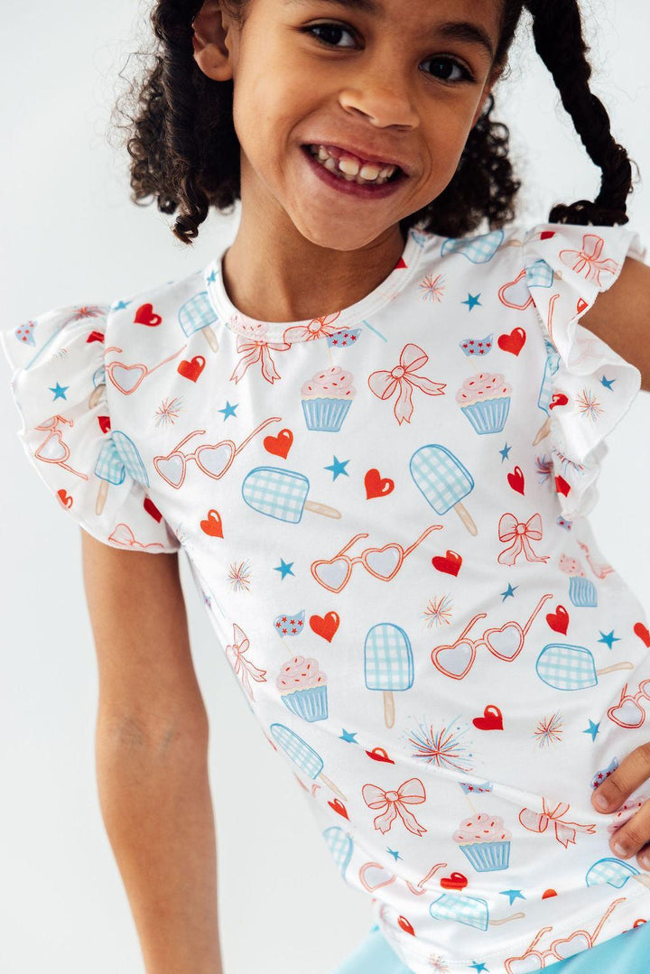 Red, White, & Sweet S/S Ruffle Tee-Mila & Rose ®