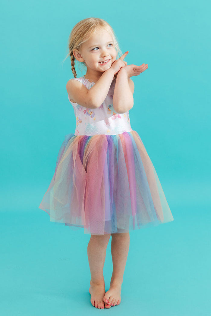 fitted lace wedding dress Sweet Wink Little and Big Girls Rainbow Mermaid Tank Tutu Dress