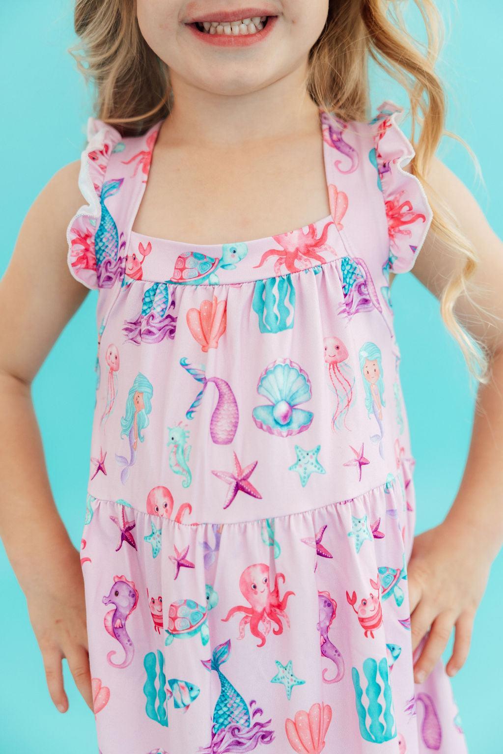 Under the Sea Ruffle Cross Back Dress-Mila & Rose ®
