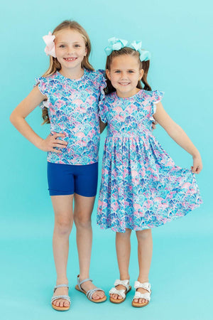 (S) Seaside Shells Flutter Sleeve Twirl Dress-Mila & Rose ®