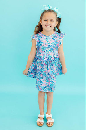 (S) Seaside Shells Flutter Sleeve Twirl Dress-Mila & Rose ®