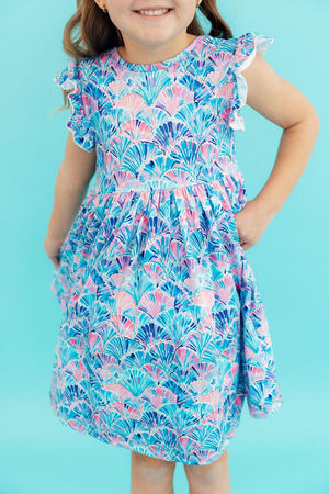 (S) Seaside Shells Flutter Sleeve Twirl Dress-Mila & Rose ®