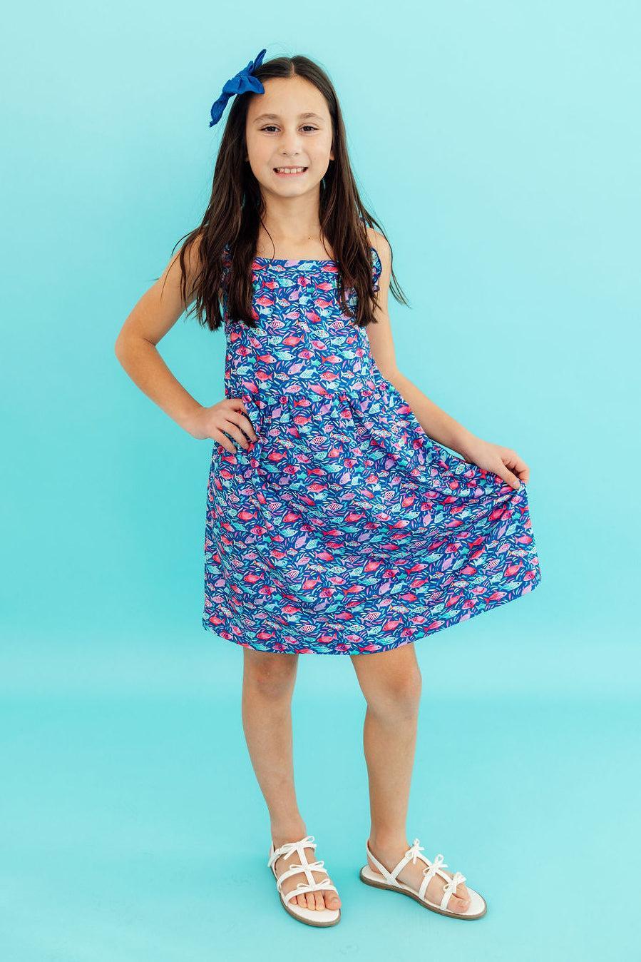 Fish in the Sea Ruffle Cross Back Dress-Mila & Rose ®
