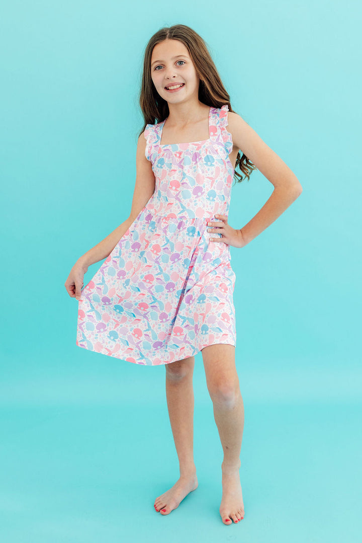 Mermaid Tails Ruffle Cross Back Dress-Mila & Rose ®