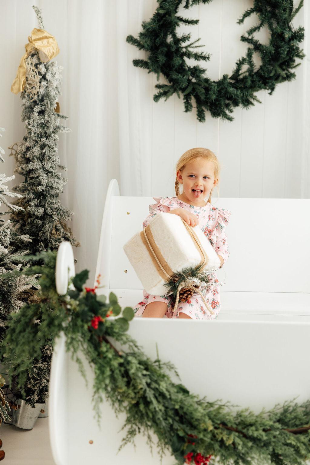 Pink Christmas 3/4 Sleeve Ruffle Twirl Dress-Mila & Rose ®