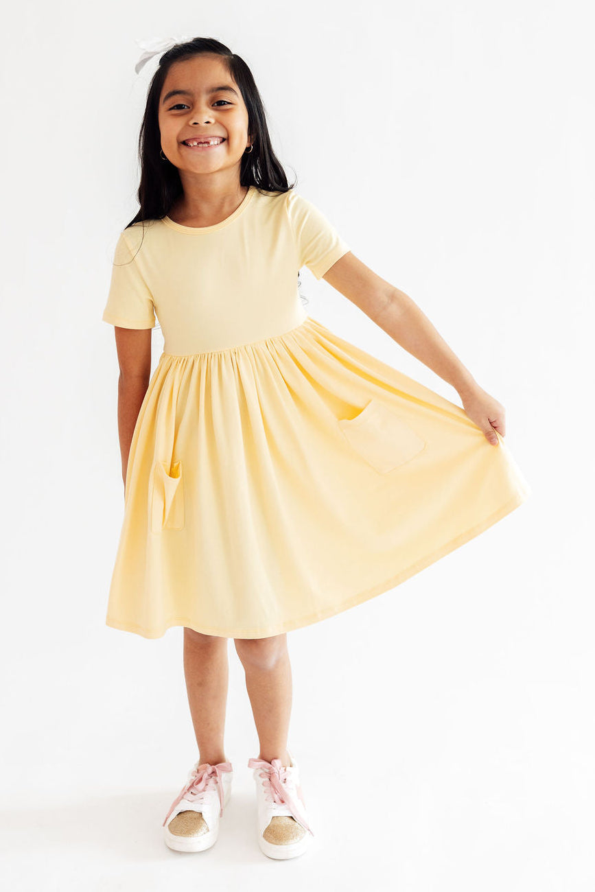 Butter Yellow S/S Pocket Twirl Dress-Mila & Rose ®