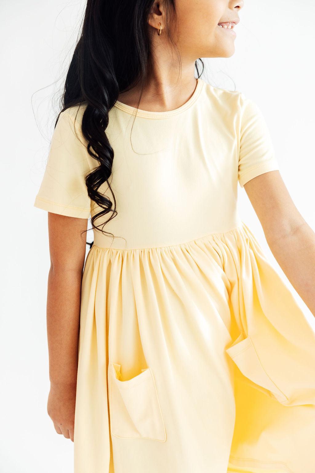 Butter Yellow S/S Pocket Twirl Dress-Mila & Rose ®