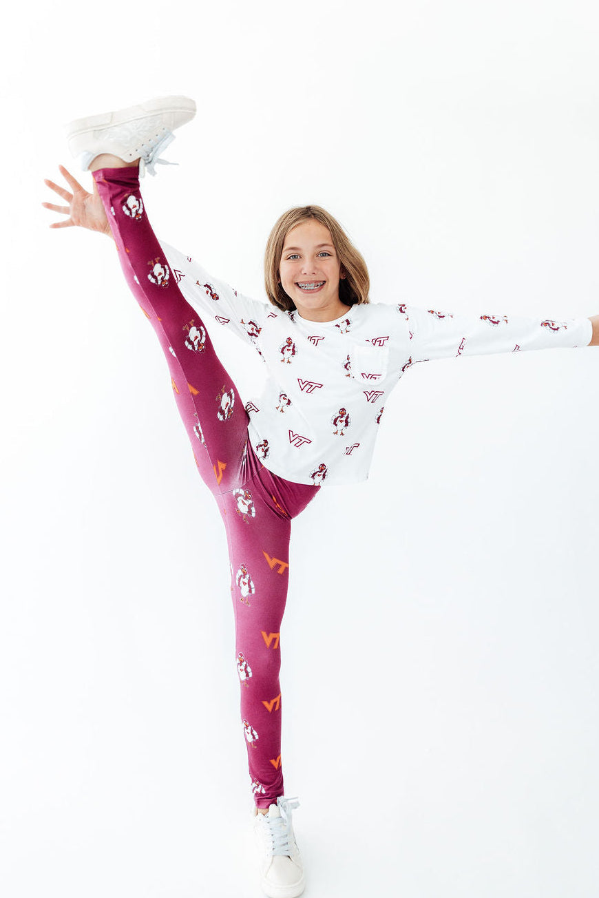 Virginia Tech White Hokie L/S Ruffle Pocket Tee-Mila & Rose ®
