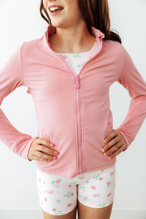 Preppy Pink Full-Zip Ruffle Active Jacket-Mila & Rose ®