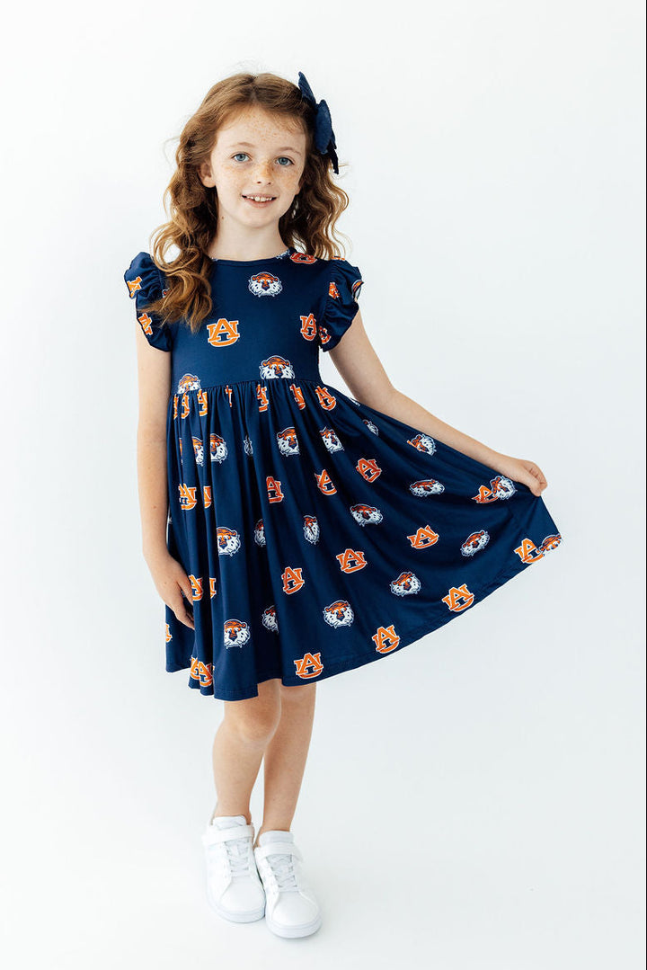 Auburn Blue Aubie Flutter Twirl Dress-Mila & Rose ®